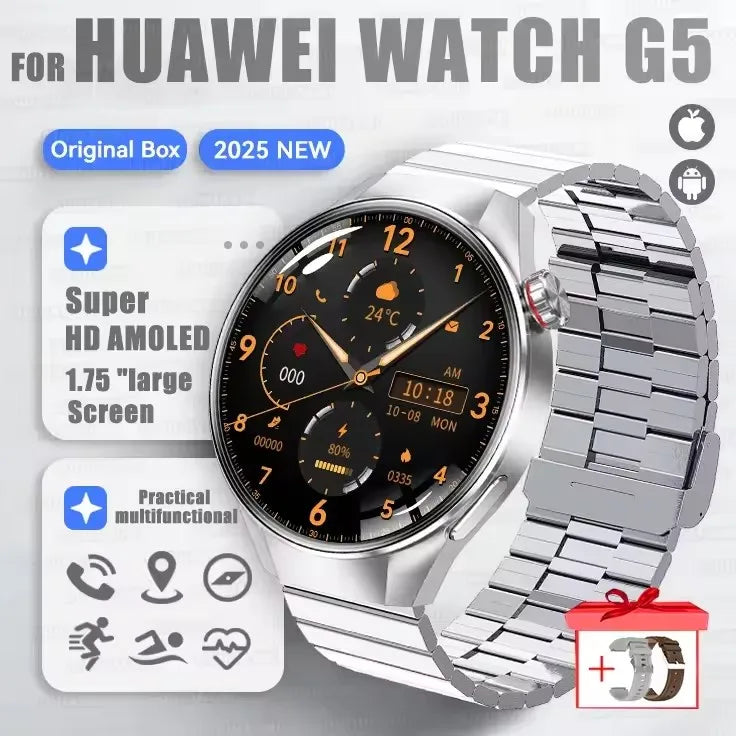 1.75''AMOLED HD Screen GPS Smartwatch Men Compass Heart Rate Bluetooth Call IP68 Waterproof Smart Watch G5 PLUS Watches 2025 New
