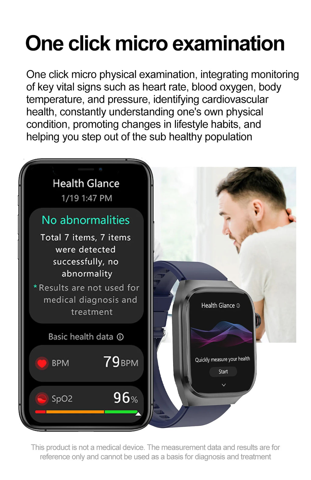 New Blood Pressure Uric Acid Body Fat Smartwatch Micro Physical Examination Five Organ Health Watches Bluetooth Call Smart Watch