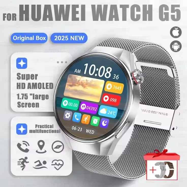 2025 New Watch G5 PlUS Smart Watch Men 1.75"AMOLED Screen GPS Track Compass Heart Rate Bluetooth Call SmartWatch For Android IOS
