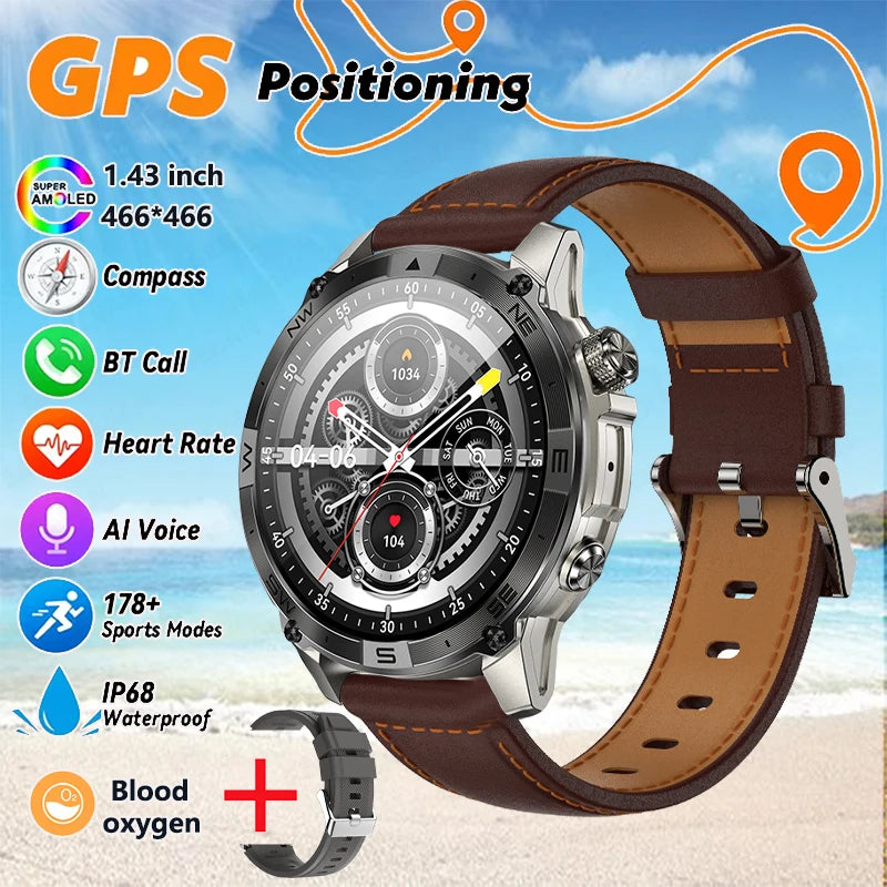 2025New Smart Watch Built-in GPS Positioning AMOLED Screen1.43-inch Heart Rate Blood Oxygen IP68 NFC Barometer Gauge Smartwatch