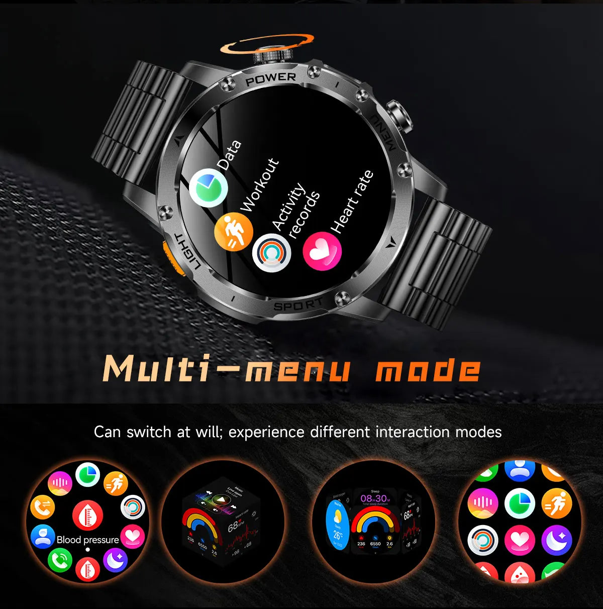 New Military Smart Watch Men 1.7 inches HD AMOLED Screen 100+Sports Heart Rate 1000Mah Battery HD Call 10ATM Waterproof Bracelet