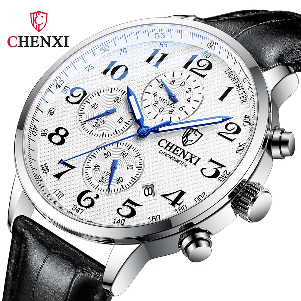 Brand CHENXI Watch Men Chronograph Clock Leather Casual High Quality Quartz Watches For Men Wrist Waterproof Sports Male Clock