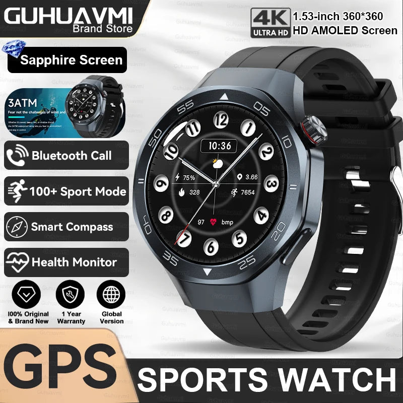 2025 New GPS Trackr GT5 Pro SmartWatch Men Heart Rate Bluetooth Call Compass 3ATM Waterproof Outdoor Sports Smart Bracelet Women