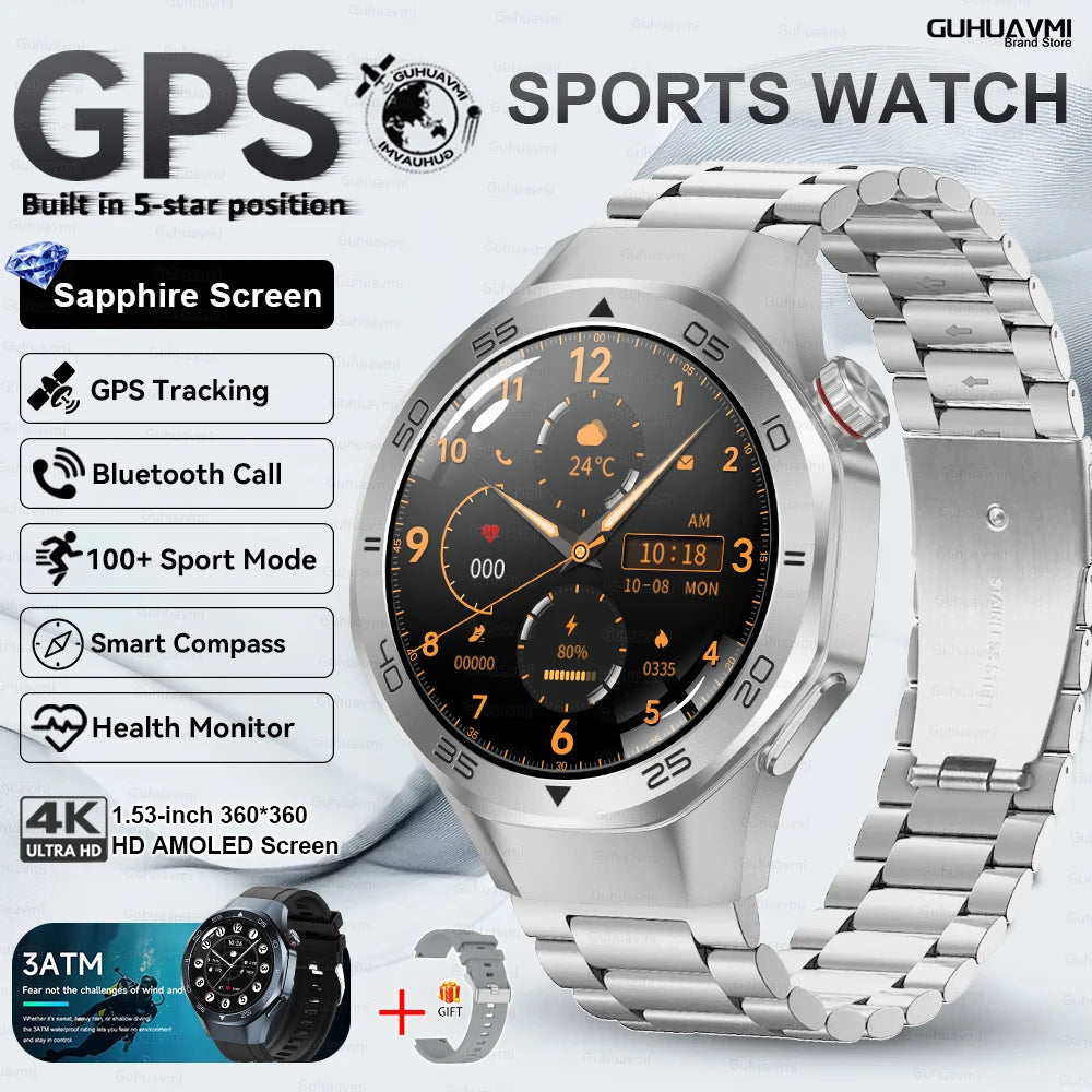 2025 New Watch5 GPS Sports Smart Watch 1.53-inch Sapphire Glass HD Screen Compass Heart Rate Bluetooth Call Smartwatch Men Women