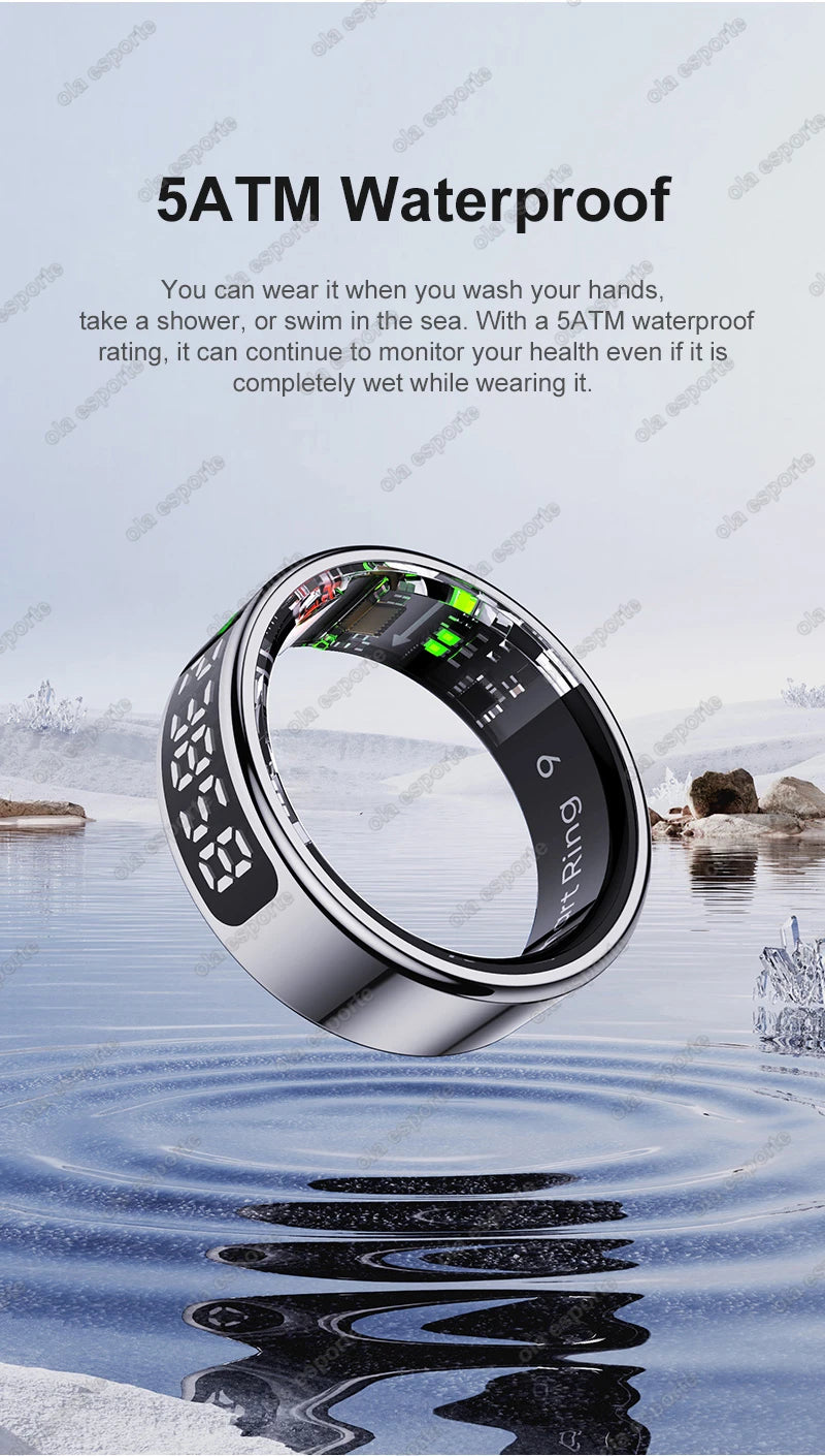 Fashion Smart Ring with Display Screen and Touch, Wireless Charging, Health Manager, IP68 5ATM Waterproof For Men Women 2025 New