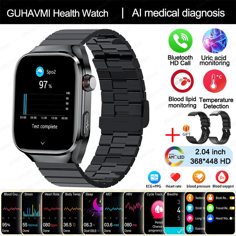 New Blood Pressure Uric Acid Body Fat Smartwatch Micro Physical Examination Five Organ Health Watches Bluetooth Call Smart Watch