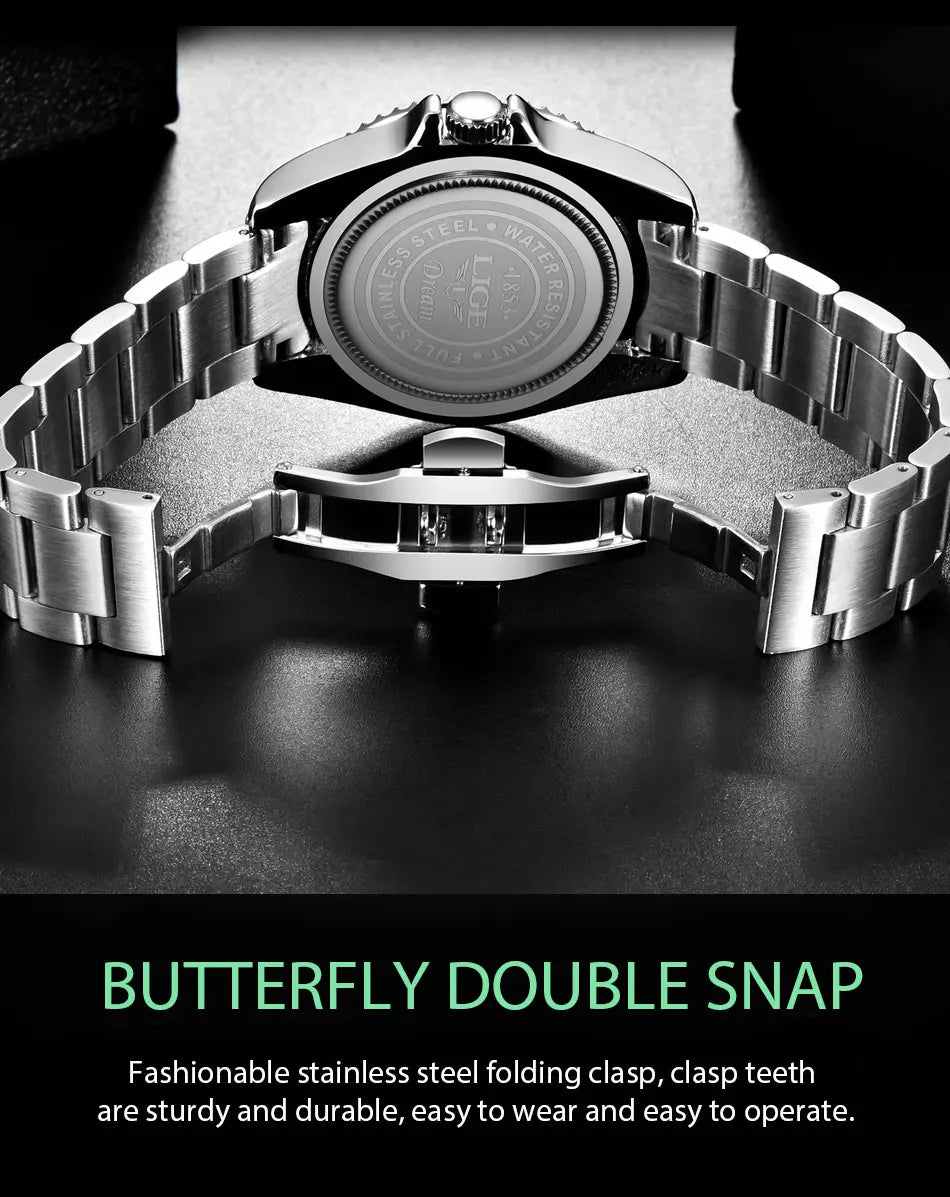 LIGE Top Luxury Watches For Men Fashion 30M Waterproof Luminous Date Quartz Wristwatches Casual Business Mens Watch Roloj Hombre