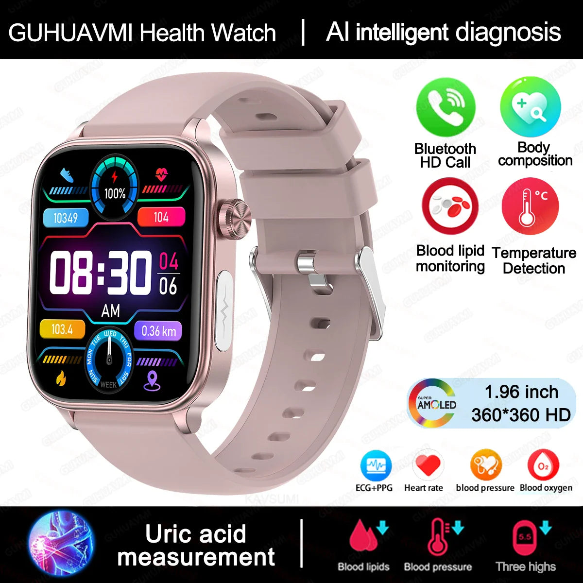 NNEOBA ECG+PPG Smart Watch Pink