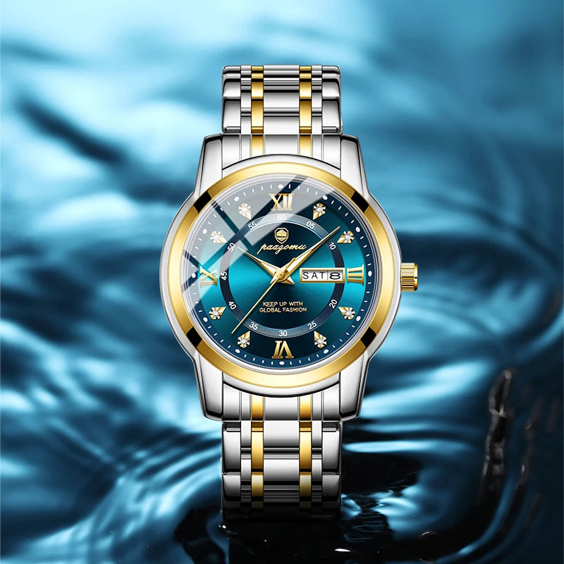 POEDAGAR Business Men Watch Date Week Waterproof Luminous Luxury Man Wristwatch Sports Stainless Steel Men's Quartz Watches Male