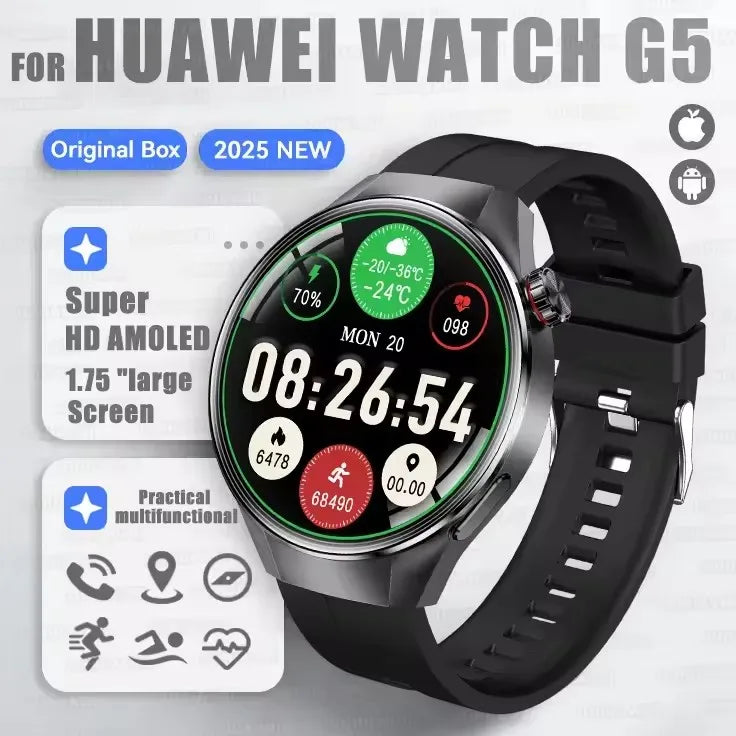 1.75''AMOLED HD Screen GPS Smartwatch Men Compass Heart Rate Bluetooth Call IP68 Waterproof Smart Watch G5 PLUS Watches 2025 New