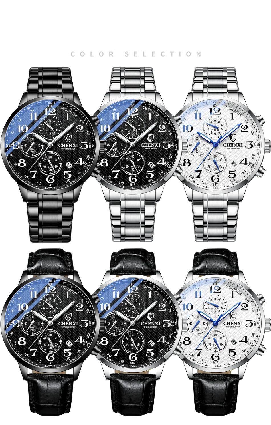 Brand CHENXI Watch Men Chronograph Clock Leather Casual High Quality Quartz Watches For Men Wrist Waterproof Sports Male Clock