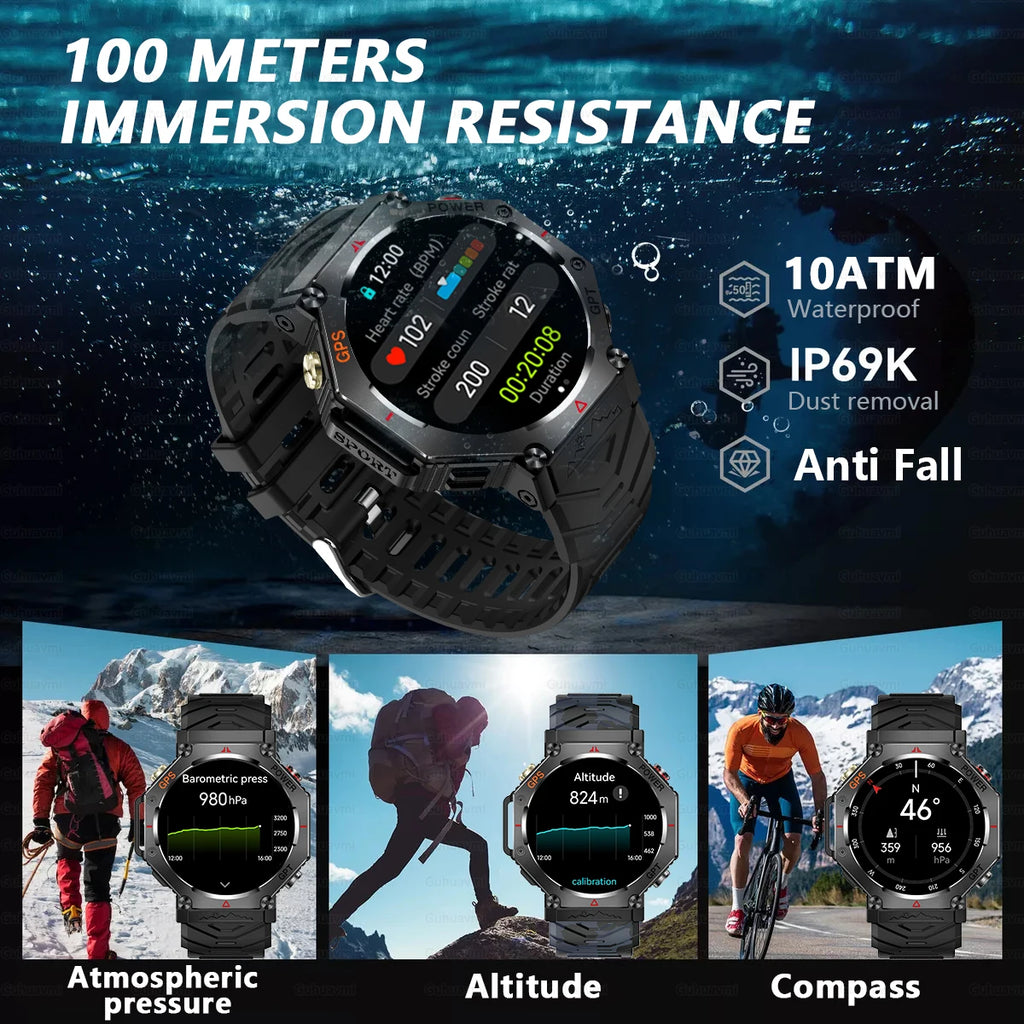 2025New T-Rex 3Ultra Outdoors GPS Smart Watch 10ATM IP68 Waterproof Tactical Flashlight Compass Outdoor sport high-end watch Men