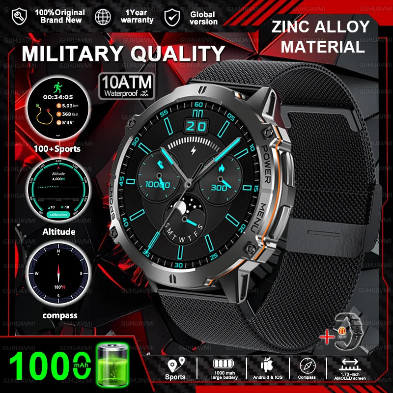 2025New T-Rex 3 GPS SmartWatch 1000mAh Battery AMOLED HD Men 10ATM&IP69K Waterproof Outdoor Fitness Military Call smart bracelet