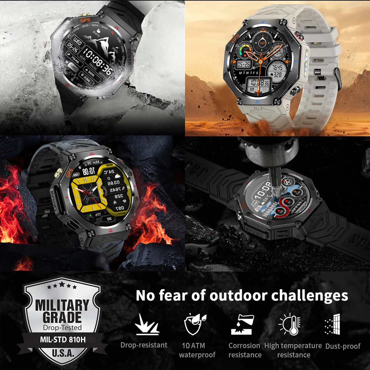 2025New T-Rex 3Ultra Outdoors GPS Smart Watch 10ATM IP68 Waterproof Tactical Flashlight Compass Outdoor sport high-end watch Men