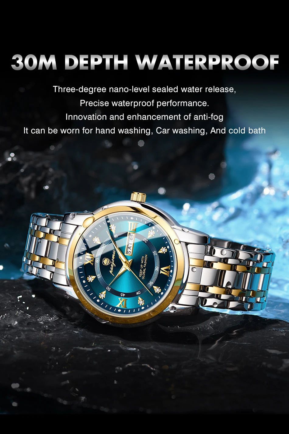 POEDAGAR Business Men Watch Date Week Waterproof Luminous Luxury Man Wristwatch Sports Stainless Steel Men's Quartz Watches Male