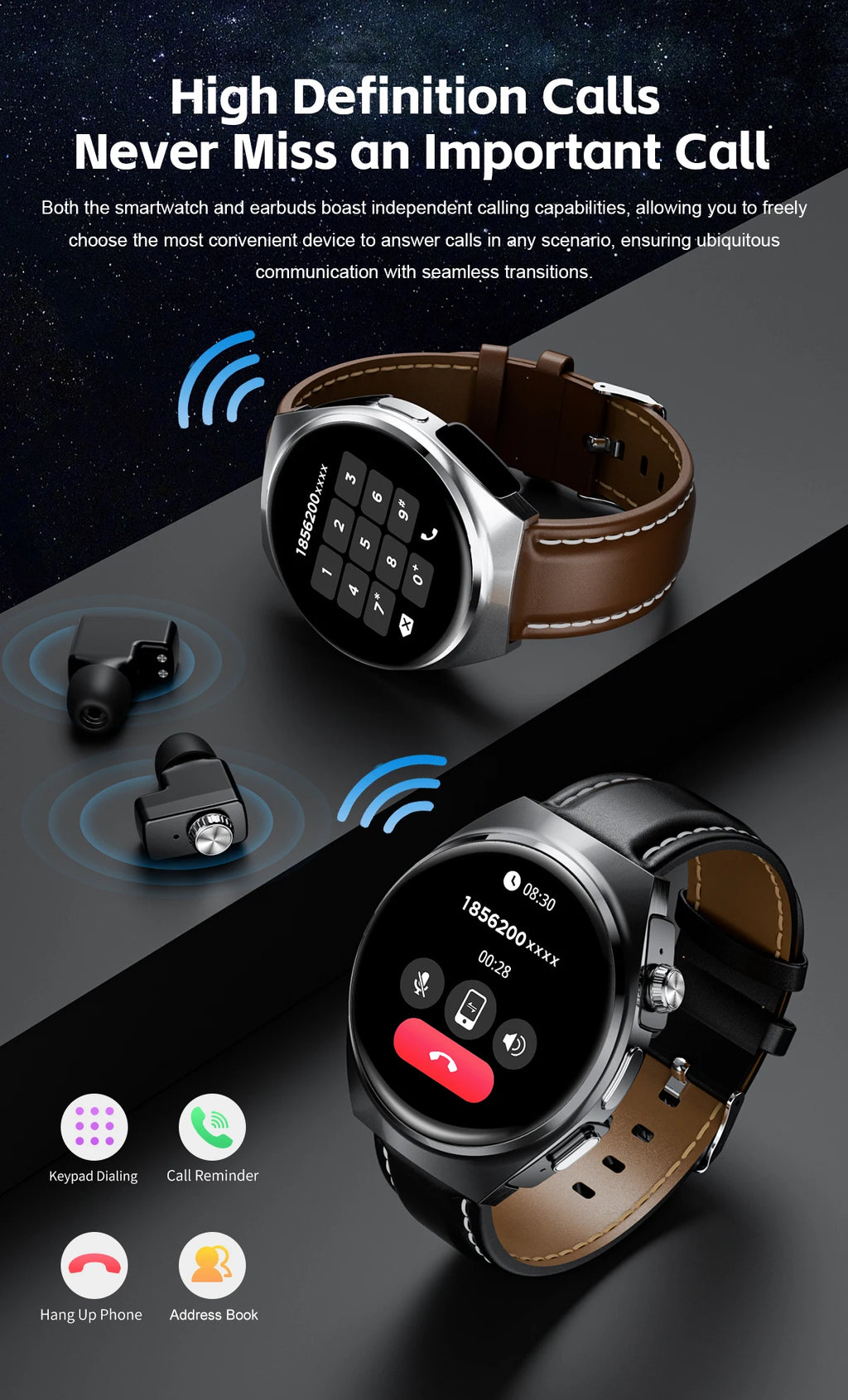 2025 New Original Smart Watch 2 in 1 Earbuds Watches 360*360 AMOLED Call Health Monitor Sport Tracker NFC Waterproof Smartwatchs