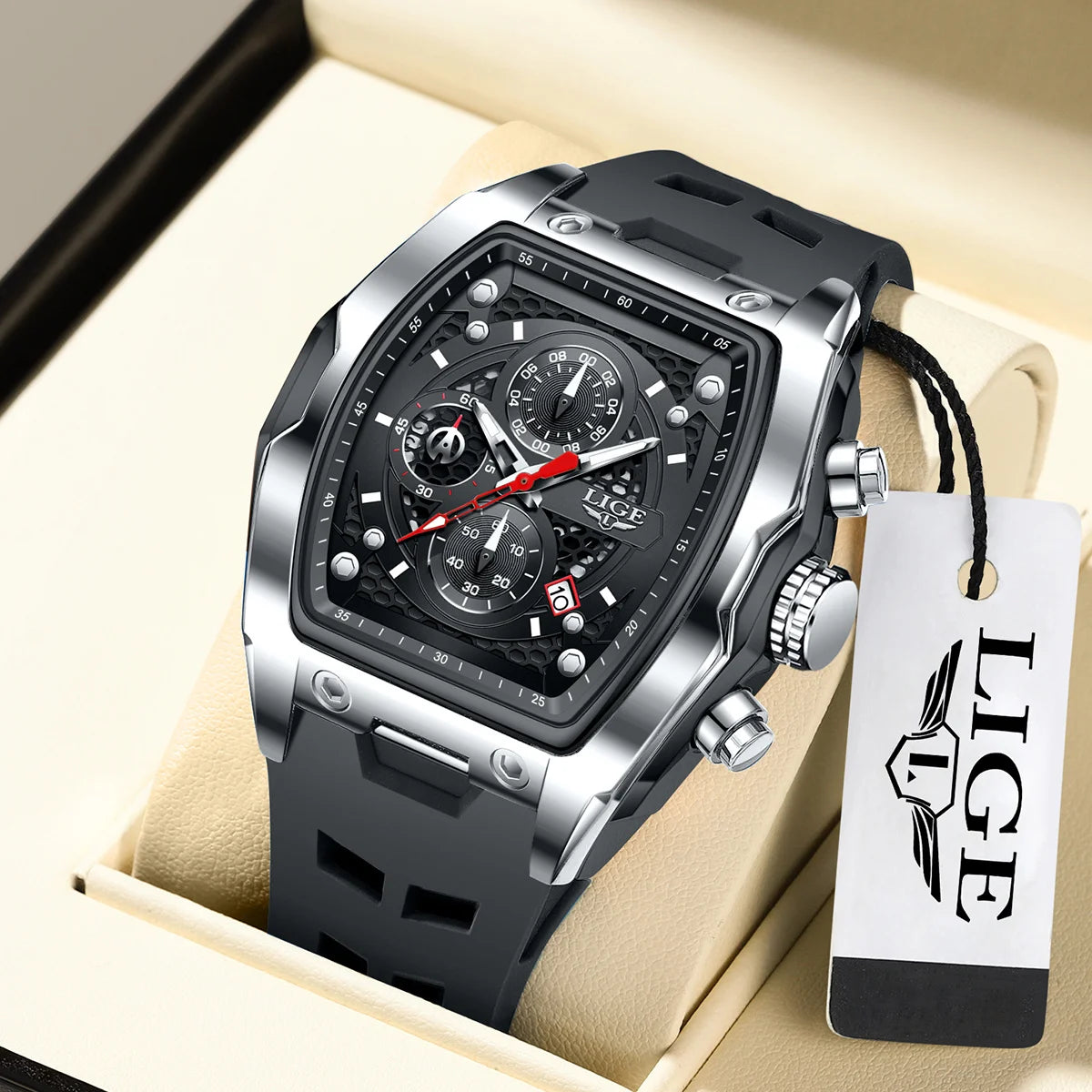 LIGE Silicone Watch Fashion Military Sports Waterproof Quartz Watches Calendar Luminous Men's Watch Chronograph Watches for Man