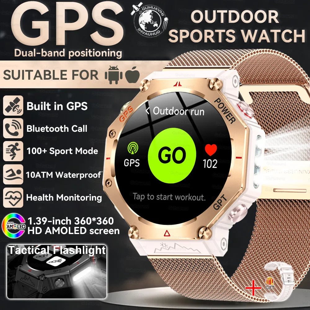 2025New T-Rex 3Ultra Outdoors GPS Smart Watch 10ATM IP68 Waterproof Tactical Flashlight Compass Outdoor sport high-end watch Men