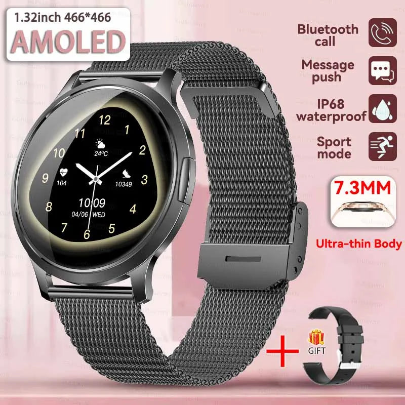 New Smart Watch Women 1.32"Ultra-thin AMOLED HD Screen Sport Fitness Bracelet Custom Watch Face Bluetooth Call Luxury Smartwatch