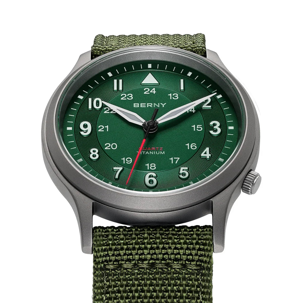 BERNY Titanium Watches for Men Super Luminous Sapphire Field Pilot Men's Watch Outdoor Quartz Wristwatch Lightweight 5ATM