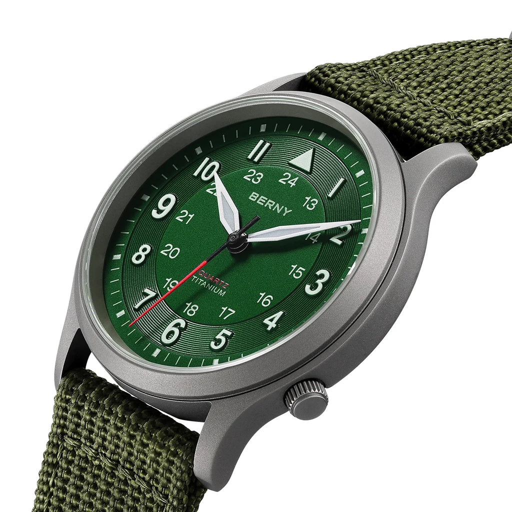 BERNY Titanium Watches for Men Super Luminous Sapphire Field Pilot Men's Watch Outdoor Quartz Wristwatch Lightweight 5ATM