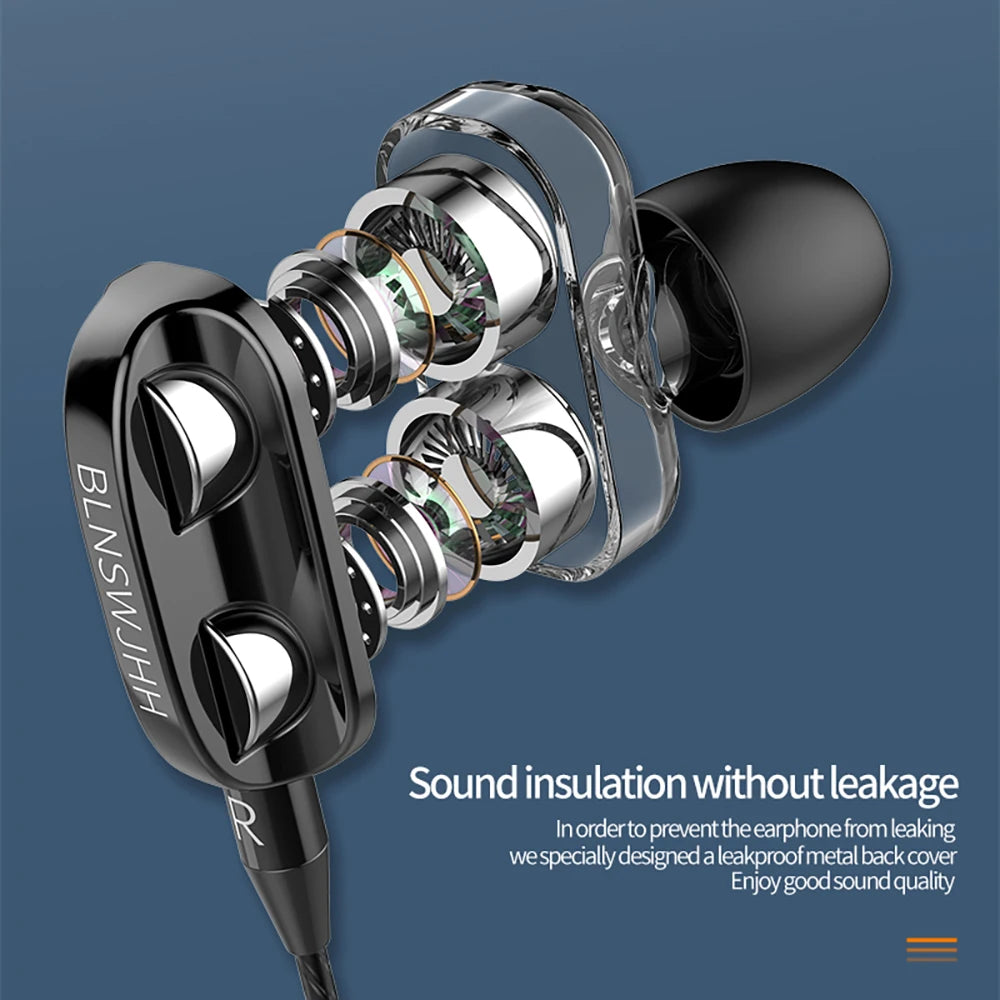 3.5mm Wired Headphones Noise Canceling In-Ear Sports Earphone Dual Driver Bass Stereo Gaming Headset HiFi Music Earbuds With Mic