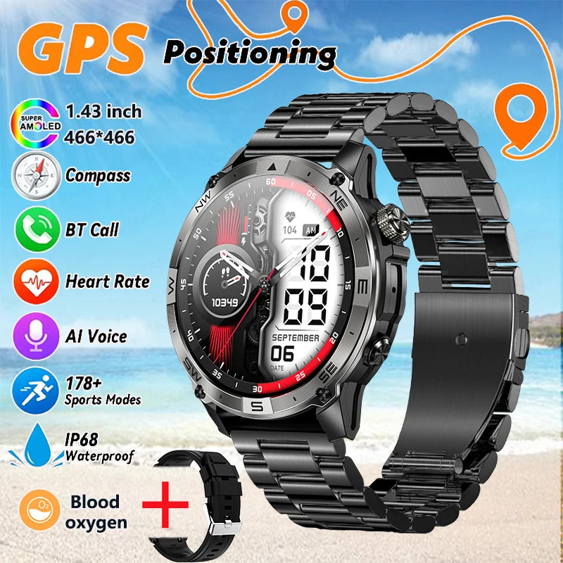 2025New Smart Watch Built-in GPS Positioning AMOLED Screen1.43-inch Heart Rate Blood Oxygen IP68 NFC Barometer Gauge Smartwatch