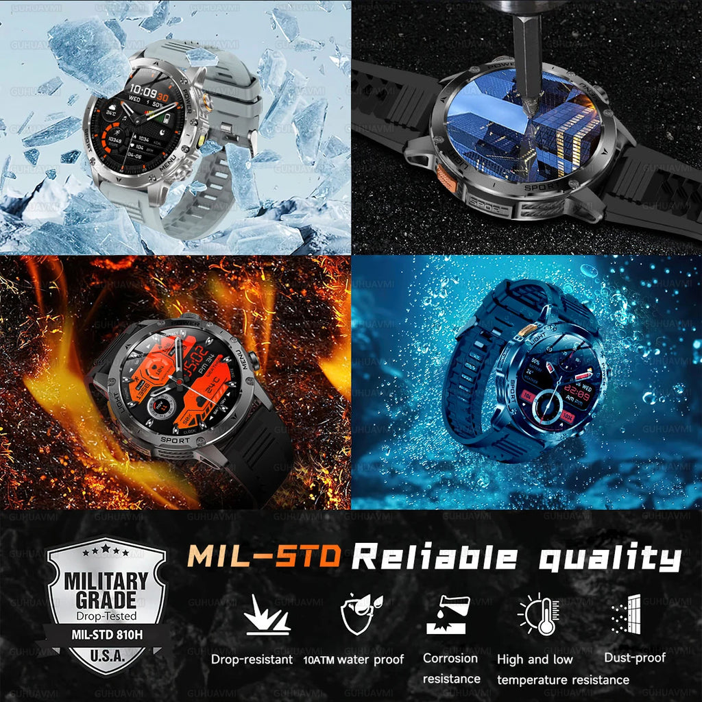 New Military Smart Watch Men 1.7 inches HD AMOLED Screen 100+Sports Heart Rate 1000Mah Battery HD Call 10ATM Waterproof Bracelet