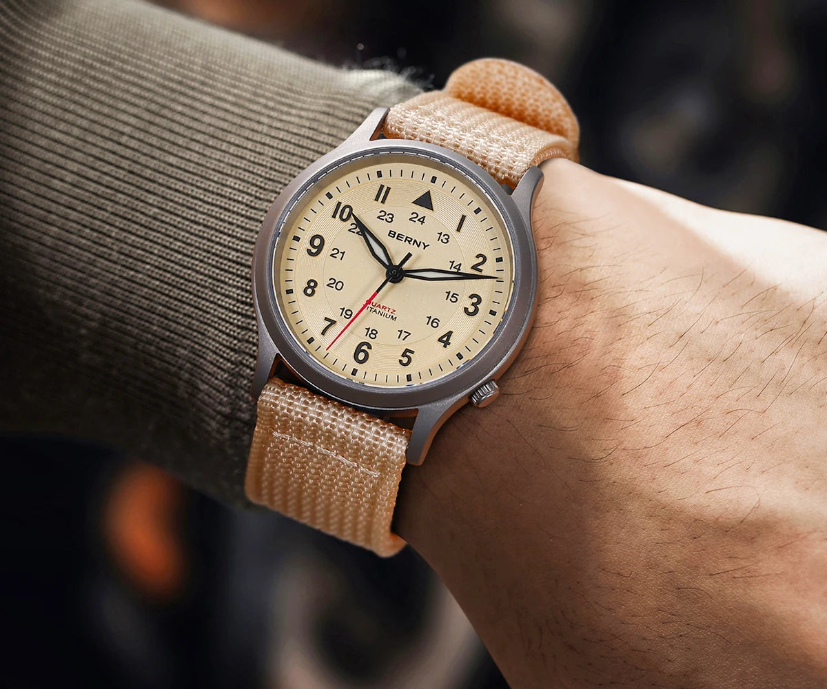 BERNY Titanium Watches for Men Super Luminous Sapphire Field Pilot Men's Watch Outdoor Quartz Wristwatch Lightweight 5ATM