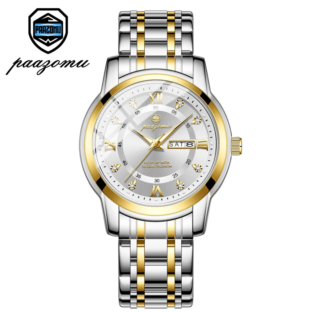 POEDAGAR Business Men Watch Date Week Waterproof Luminous Luxury Man Wristwatch Sports Stainless Steel Men's Quartz Watches Male