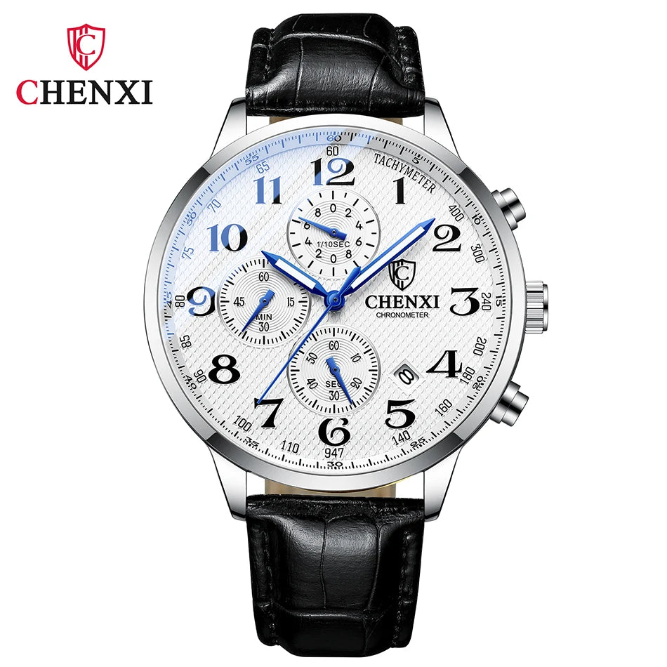Brand CHENXI Watch Men Chronograph Clock Leather Casual High Quality Quartz Watches For Men Wrist Waterproof Sports Male Clock