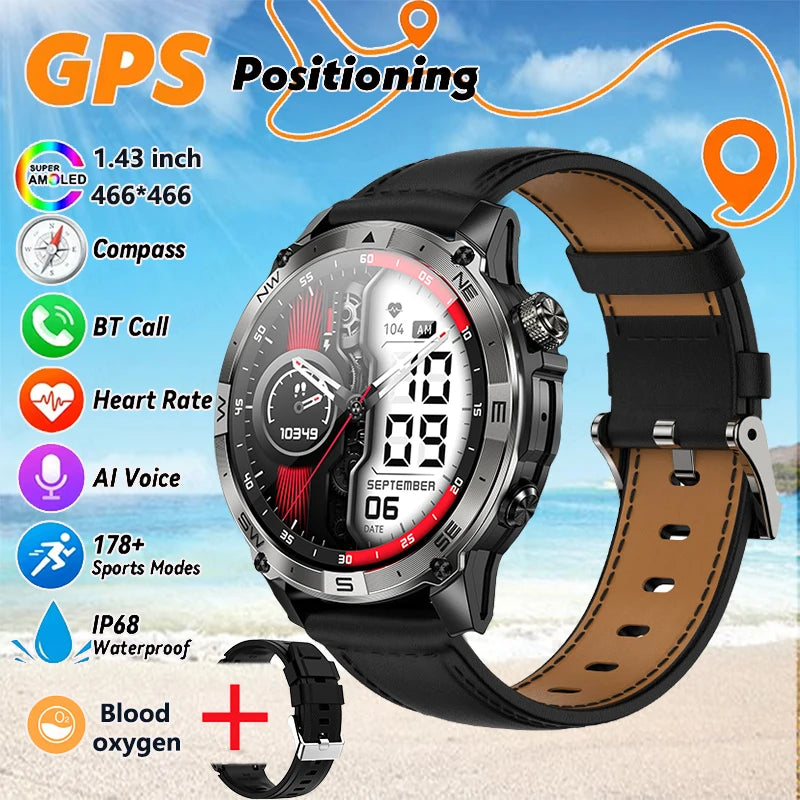 2025New Smart Watch Built-in GPS Positioning AMOLED Screen1.43-inch Heart Rate Blood Oxygen IP68 NFC Barometer Gauge Smartwatch