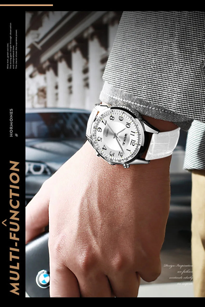 White Men's Quartz Watches Leather Strap Fashion Business Wristwatches Dropshipping Часы Мужские reloj hombre montres hommes