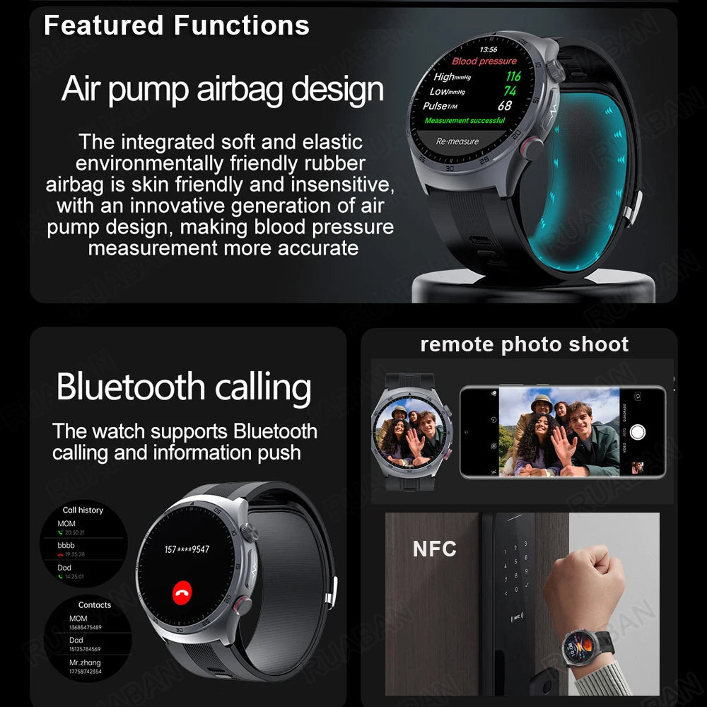 Airbag Smart Watch For huawei 2025 New health watch mens air Pump True Accurately Blood Pressure watches Uric Acid Blood Lipids