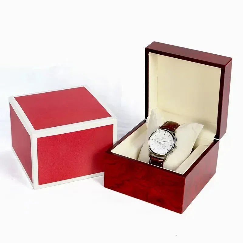 High-end Red Wooden Matte Red Watch Packaging Box Atmospheric Flip-Top Jewelry Watch Box Suitable for NH35 NH36 Watch Box Case