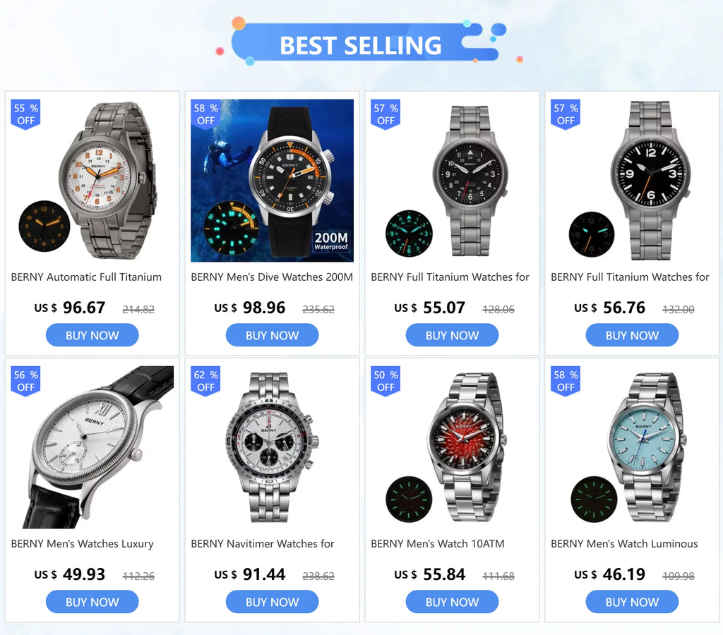 BERNY Titanium Watches for Men Super Luminous Sapphire Field Pilot Men's Watch Outdoor Quartz Wristwatch Lightweight 5ATM