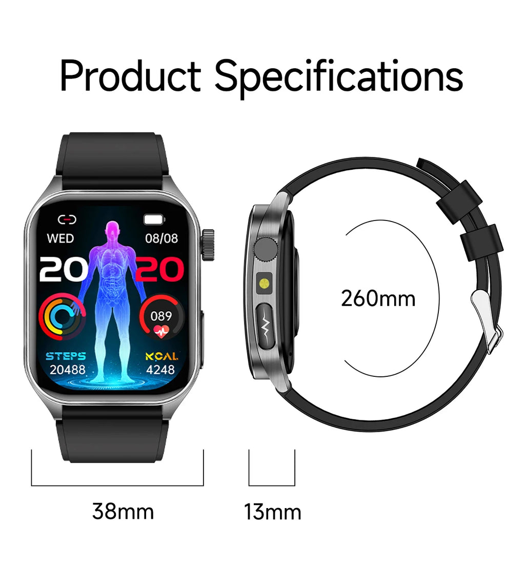 2025 New Laser therapy+ECG+HRV High-end Health Watch Men Body analysis Blood pressure lipids Uric acid Health Tracker Smartwatch