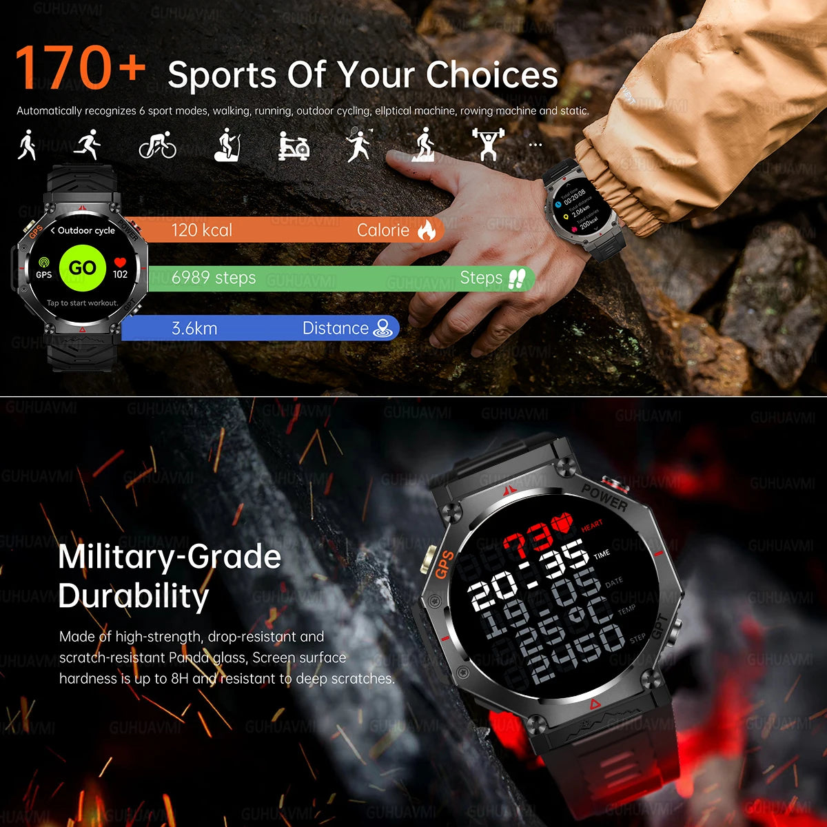 2025New T-Rex 3Ultra Outdoors GPS Smart Watch 10ATM IP68 Waterproof Tactical Flashlight Compass Outdoor sport high-end watch Men