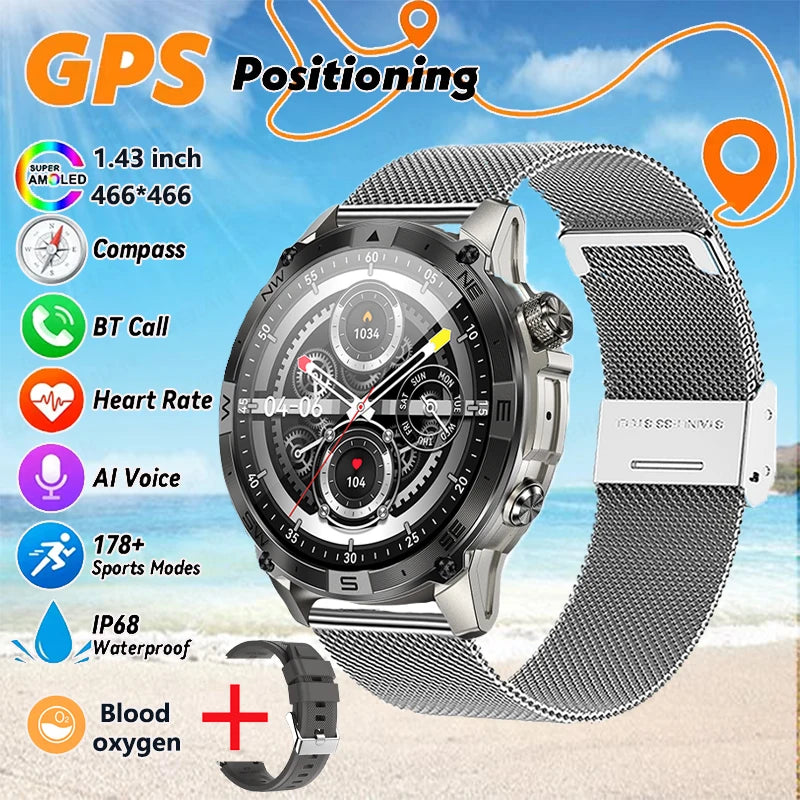 2025New Smart Watch Built-in GPS Positioning AMOLED Screen1.43-inch Heart Rate Blood Oxygen IP68 NFC Barometer Gauge Smartwatch