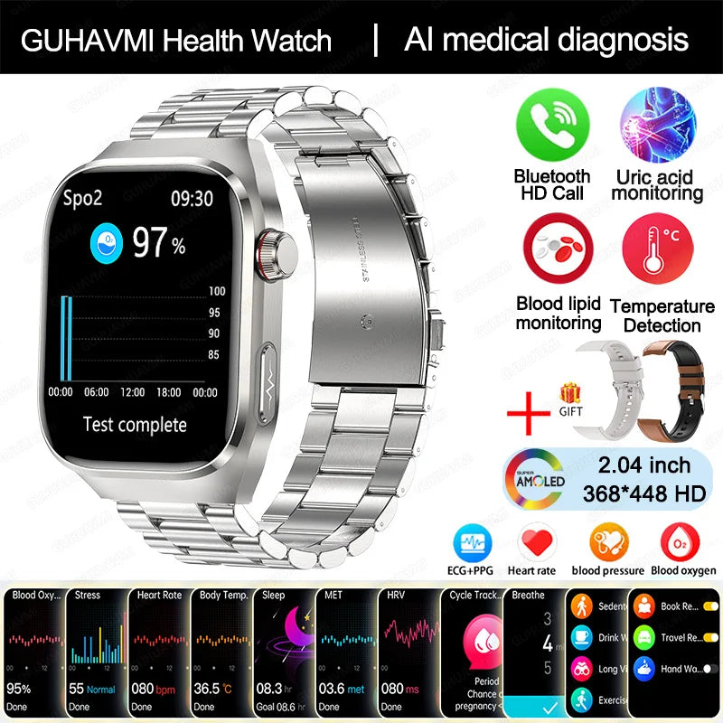 New Blood Pressure Uric Acid Body Fat Smartwatch Micro Physical Examination Five Organ Health Watches Bluetooth Call Smart Watch