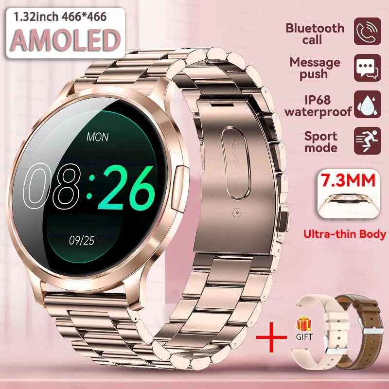 New Smart Watch Women 1.32"Ultra-thin AMOLED HD Screen Sport Fitness Bracelet Custom Watch Face Bluetooth Call Luxury Smartwatch