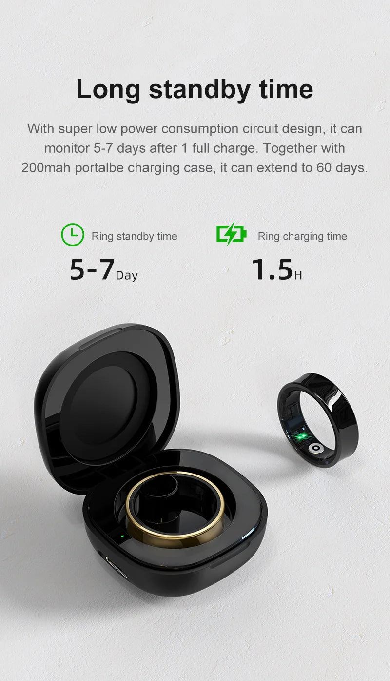 New Smart Ring R09 Health Monitor Multi Sport Mode Skin Temperature Measurement 5ATM Waterproof Smart Ring With Charging Case