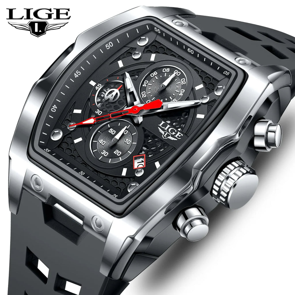 LIGE Silicone Watch Fashion Military Sports Waterproof Quartz Watches Calendar Luminous Men's Watch Chronograph Watches for Man
