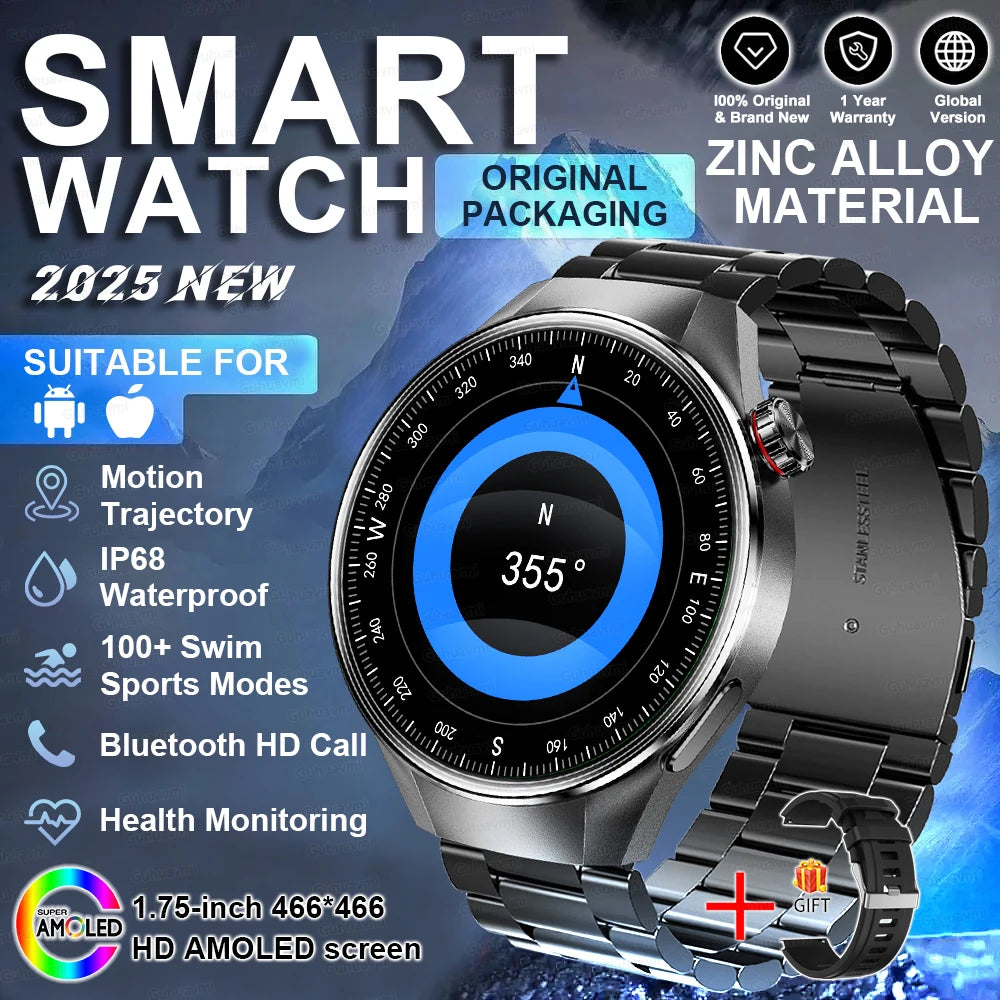 2025 New Watch G5 PlUS Smart Watch Men 1.75" HD AMOLED Screen GPS Track Heart Rate Bluetooth Call Compass SmartWatch