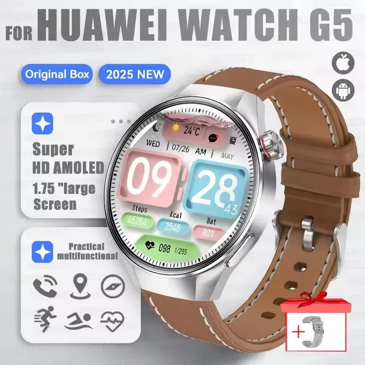 2025 New Watch G5 PlUS Smart Watch Men 1.75"AMOLED Screen GPS Track Compass Heart Rate Bluetooth Call SmartWatch For Android IOS