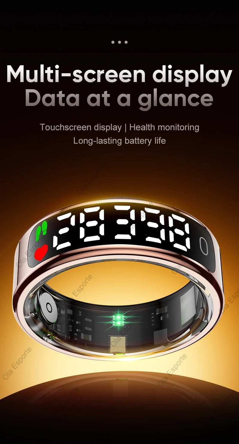 2025 Smart Ring with Display Screen and Touch, Wireless Charging Case,Health Manager, 5ATM Waterproof For Men Women R12 R13 Ring