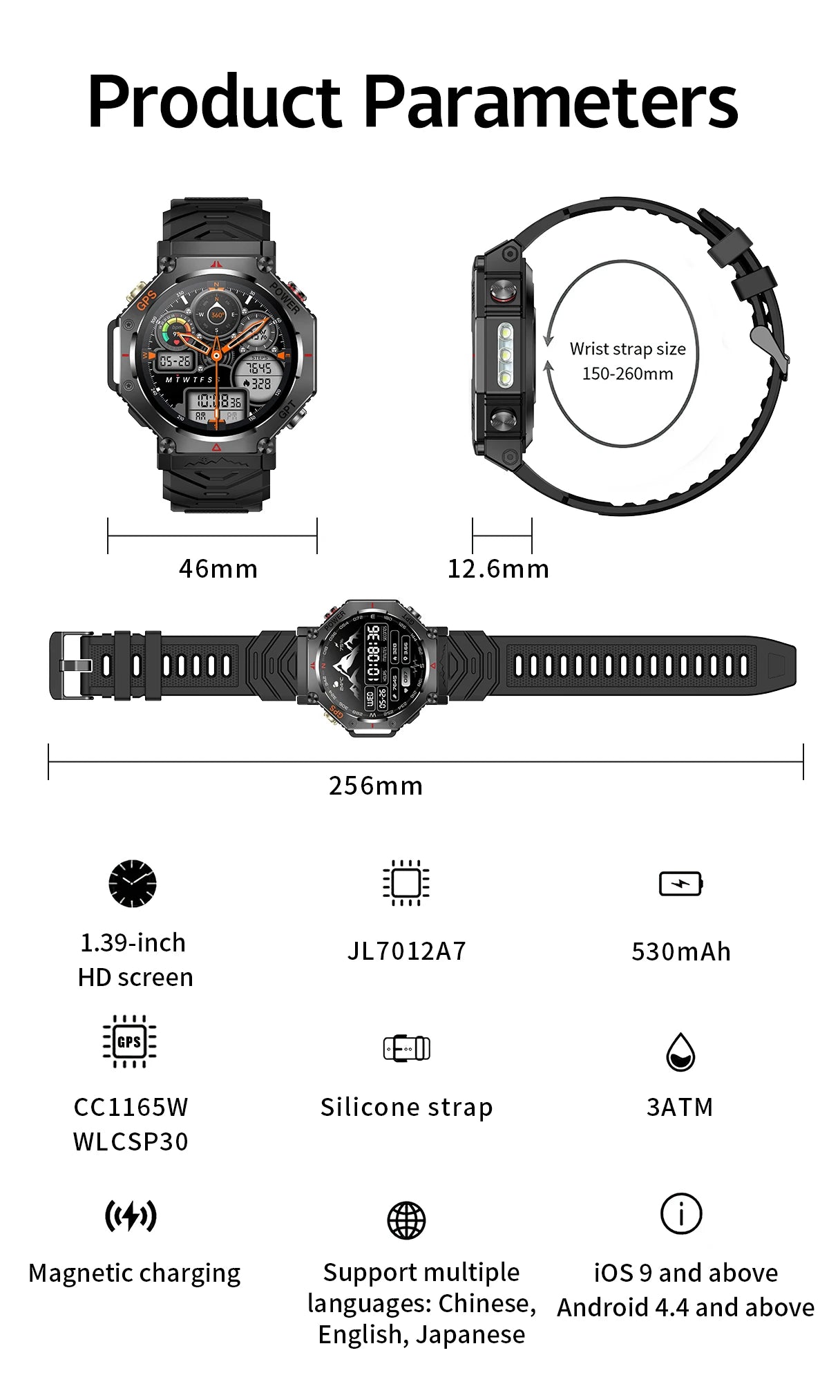 2025New T-Rex 3Ultra Outdoors GPS Smart Watch 10ATM IP68 Waterproof Tactical Flashlight Compass Outdoor sport high-end watch Men