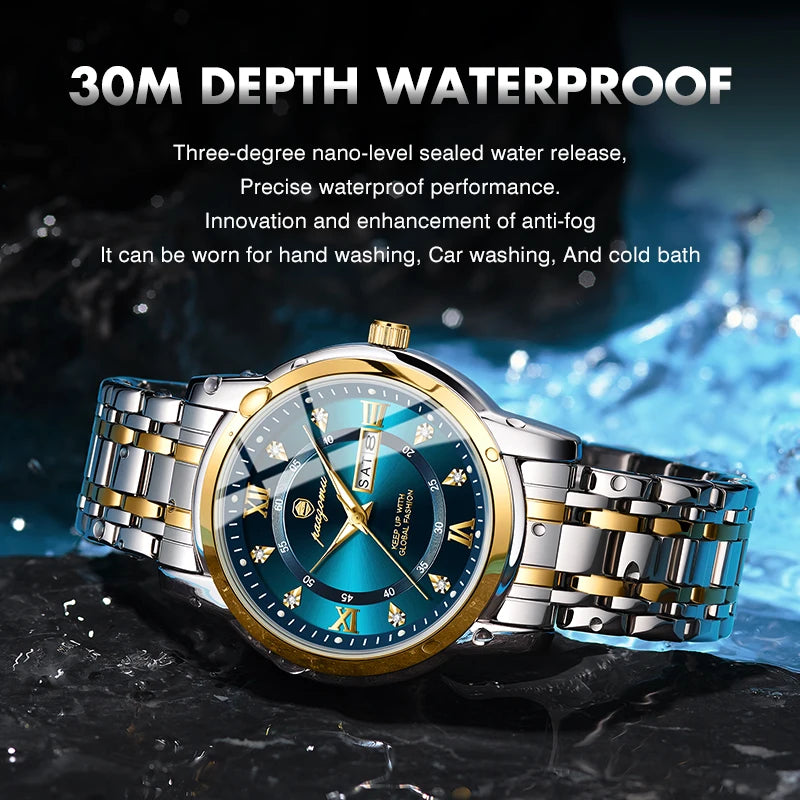 POEDAGAR Business Men Watch Date Week Waterproof Luminous Luxury Man Wristwatch Sports Stainless Steel Men's Quartz Watches Male