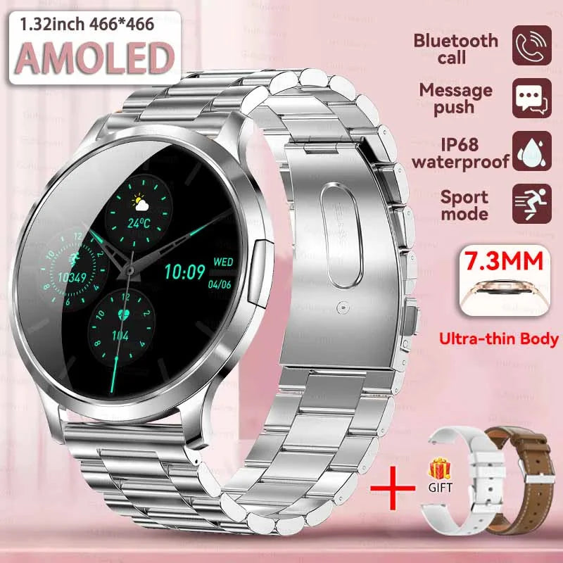 New Smart Watch Women 1.32"Ultra-thin AMOLED HD Screen Sport Fitness Bracelet Custom Watch Face Bluetooth Call Luxury Smartwatch
