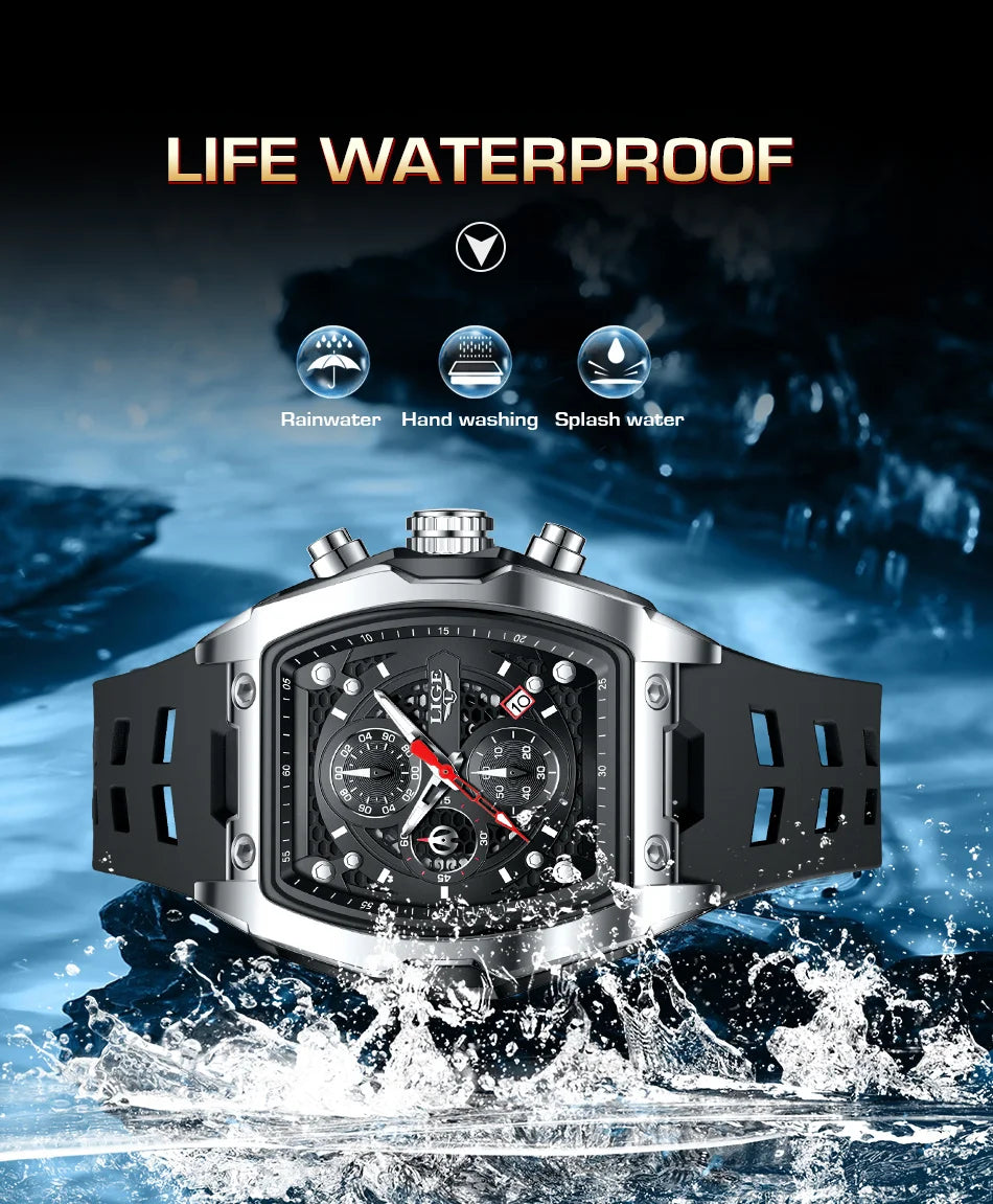 LIGE Silicone Watch Fashion Military Sports Waterproof Quartz Watches Calendar Luminous Men's Watch Chronograph Watches for Man